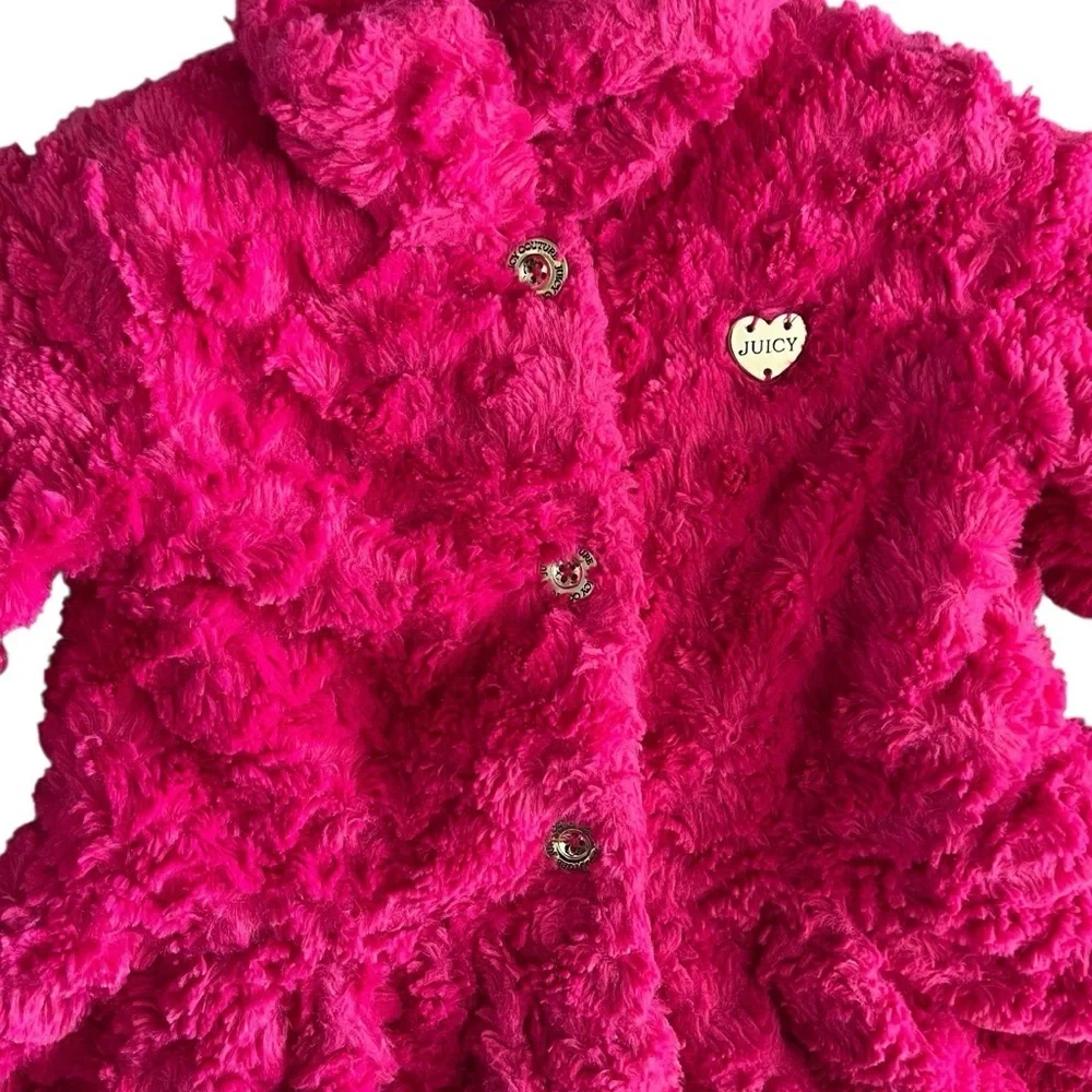 JUICY COUTURE Faux Fur Teddy Peplum Peacoat‎ in Hot Pink.